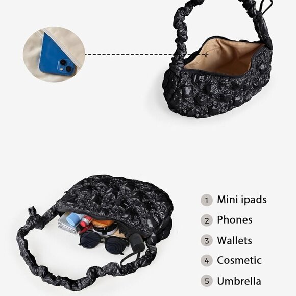 Puffer Quilted Crossbody Bag Women's Small Shoulder Handbag Compact Purse - Picture 3 of 4